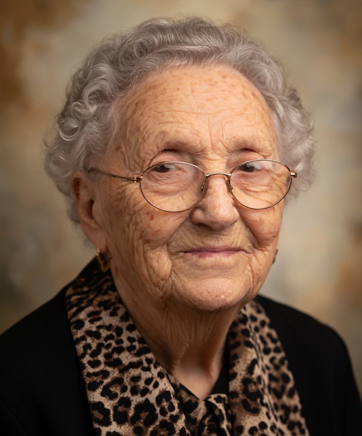 Foto meiner Oma mit grauen Locken, Brille und Leopardenschal
